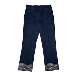 NEW Slim-Sation by Multiples Ankle Pant Women's 6 Tummy Control Embroidered Blue